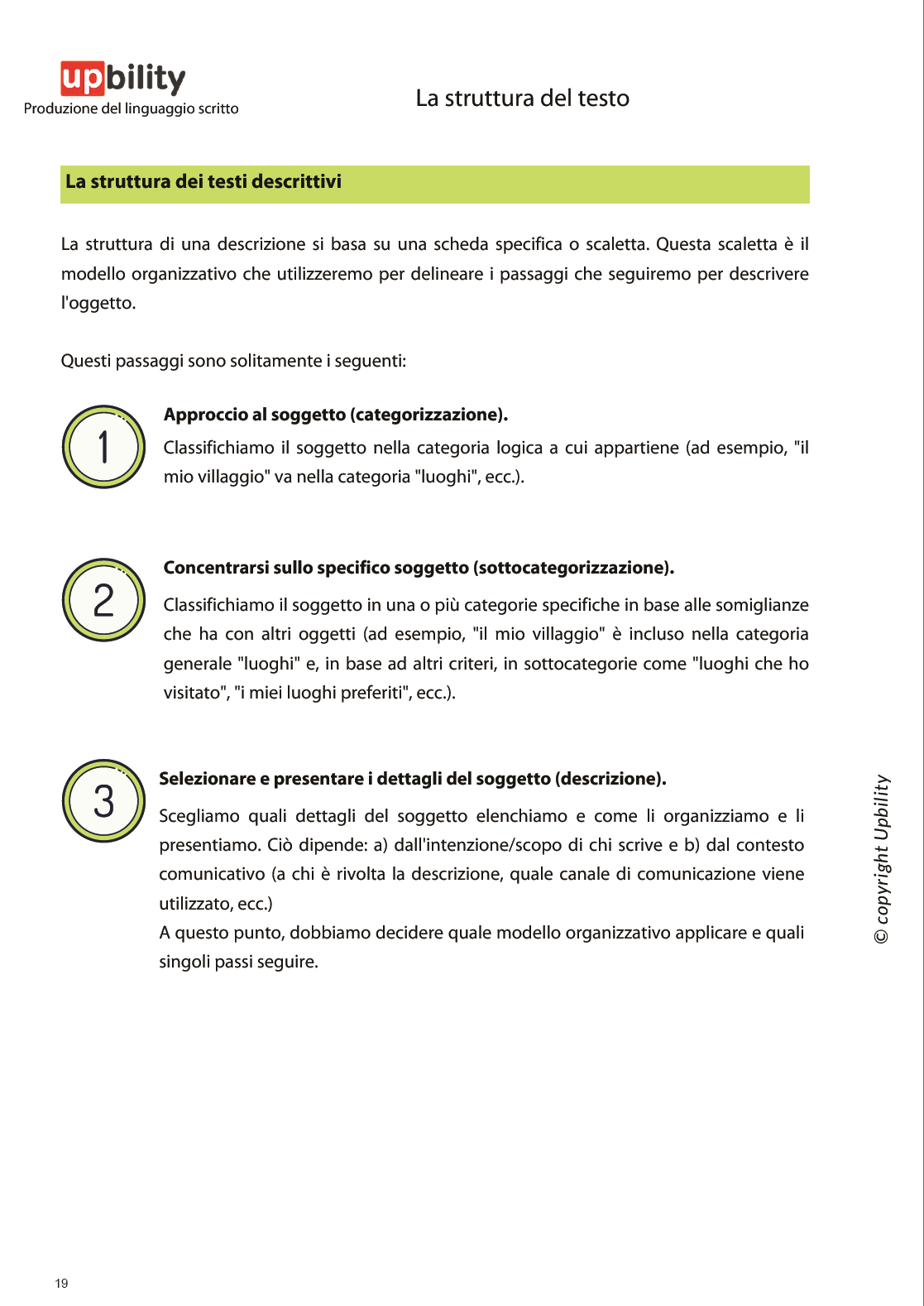 PRODUZIONE DEL LINGUAGGIO SCRITTO | La struttura del testo, Parte A