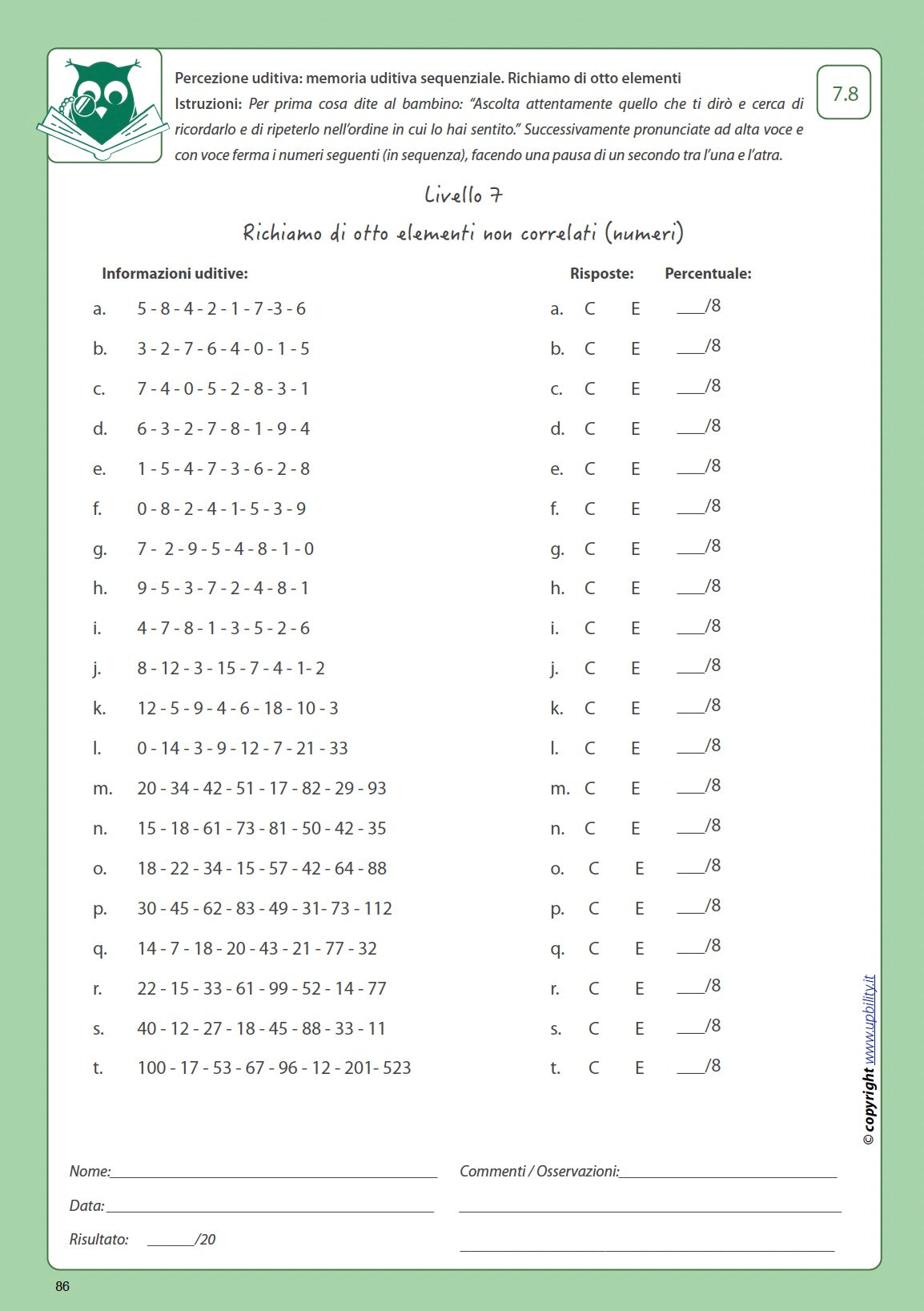 Sviluppo della percezione uditiva | MEMORIA UDITIVA SEQUENZIALE
