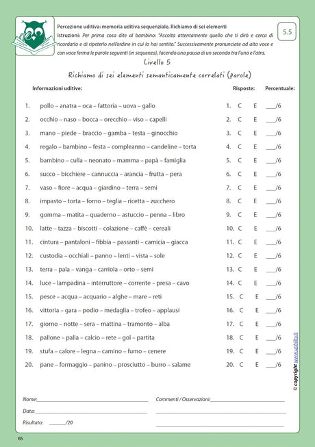 Sviluppo della percezione uditiva | MEMORIA UDITIVA SEQUENZIALE