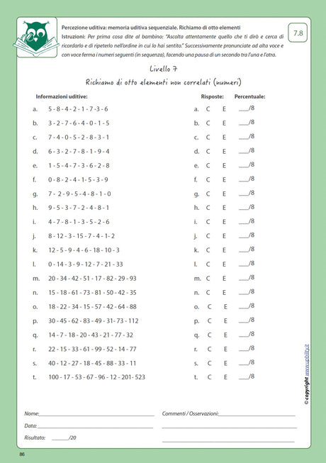 Sviluppo della percezione uditiva | MEMORIA UDITIVA SEQUENZIALE